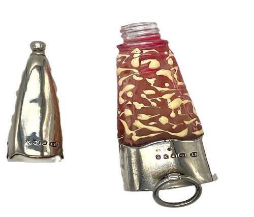 Tear drop shaped silver & glass scent bottle