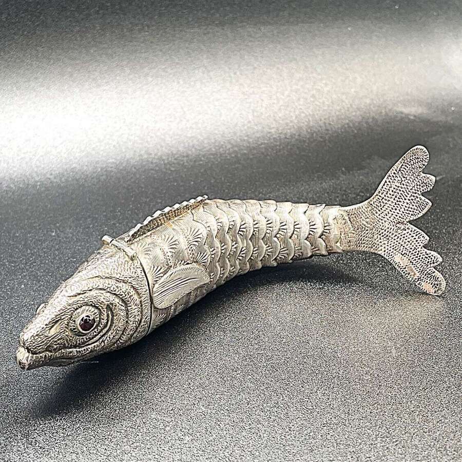 Silver articulated fish scent bottle