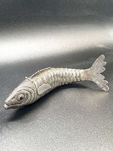 Silver articulated fish scent bottle