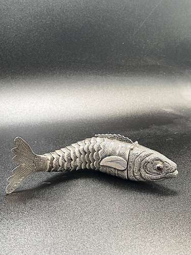 Silver articulated fish scent bottle