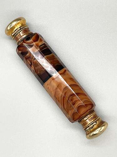Brown agate double ended scent bottle