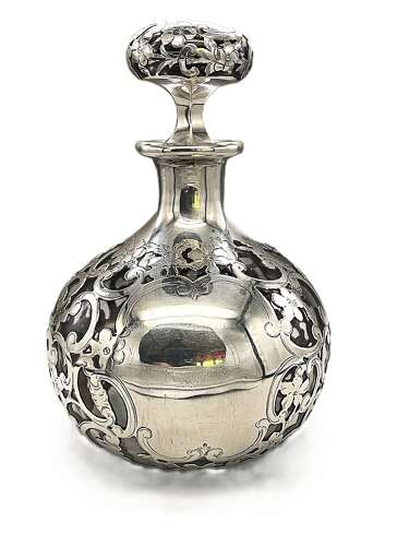 Clear glass silver overlay scent bottle