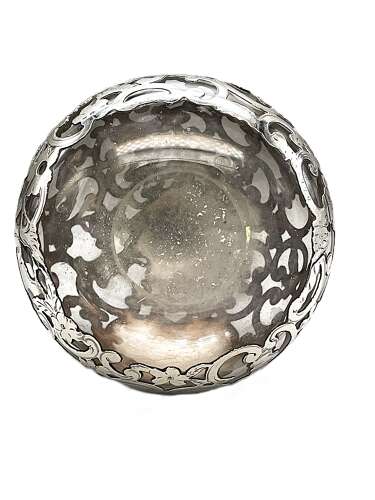Clear glass silver overlay scent bottle