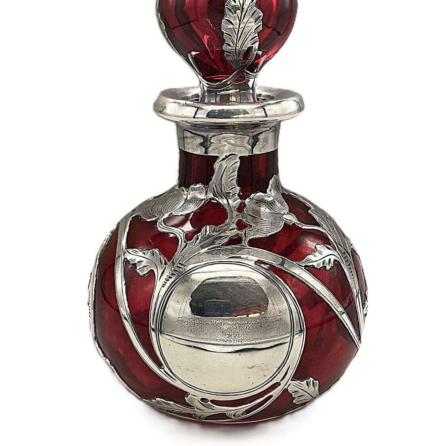 Gorham red glass silver overlay scent bottle